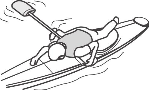 Some kayaks have a molded in blade holder, others have web straps to secure the paddle blade to the deck (see illustration). Do not let go of the paddle.