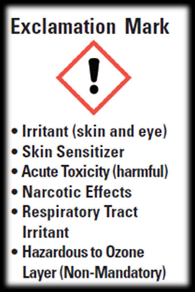 HAZARD COMMUNICATION: PICTOGRAMS The Exclamation Mark pictogram will usually be used in combination with a Health