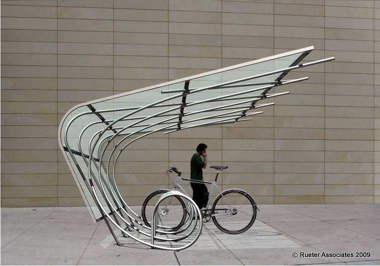 spokes model Architecturally designed with built-in parking Batten style Bike parking built into the design Steel pipe construction 3-Coat Tnemec system including 2-part epoxy finish, galvanized or