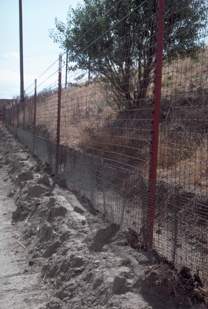 at least 12 high and buried 6 Fencing mesh should be ¼ weave Include weed free