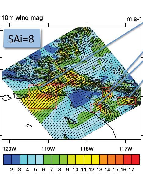 Wind patterns from km WRF 1 6 # SA days 9 6 3 4 #SA