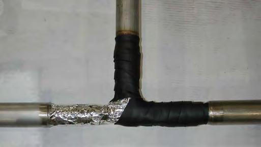 Using provided T-Joint Connector, TIG weld pipes together (see heat warning above). Make sure angles are 90 or insulation kit will be difficult to install. 4.