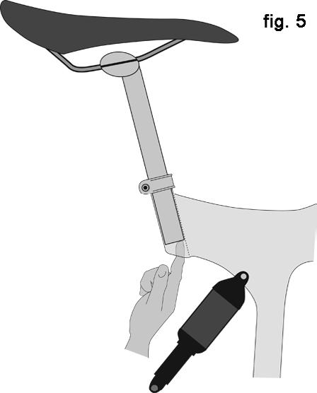 3): sit on the saddle; place one heel on a pedal; rotate the crank until the pedal with your heel on it is in the down position and the crank arm is parallel to the seat tube.