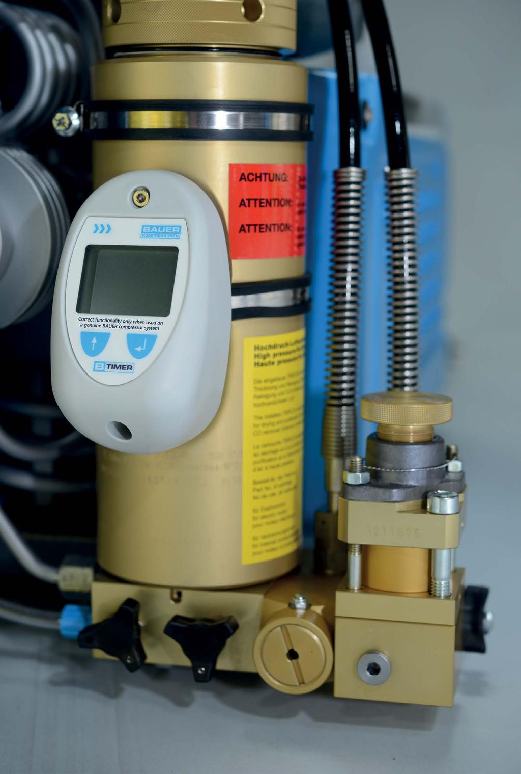 The B-TIMER is specifically designed for the operating operating characteristics and purification systems of BAUER compressors. Highly sensitive special sensor to monitor compressor starts and stops.