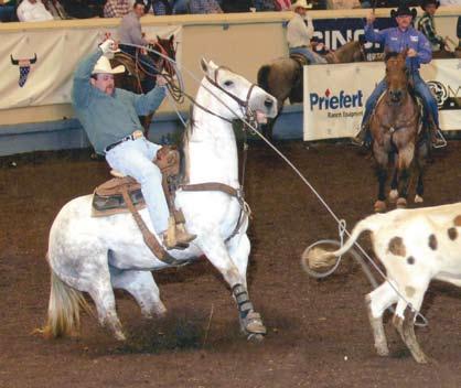 JEFF BELDEN BRENDA ALLEN (Left) Dennis Gatz traps a wild muley for Charles Pogue at Guymon, Okla., in 06 on Bar S, a Todd Hampton-trained horse that came to Robbie Schroeder.