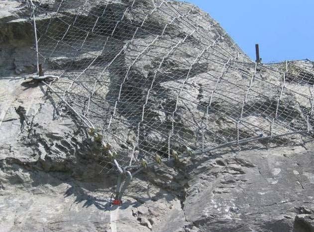 SPIDER rock protection system, boundary ropes attached to spiral rope anchors, intermediate fixations, elements of the system schematically (all pictures with SPIDER S4-230).