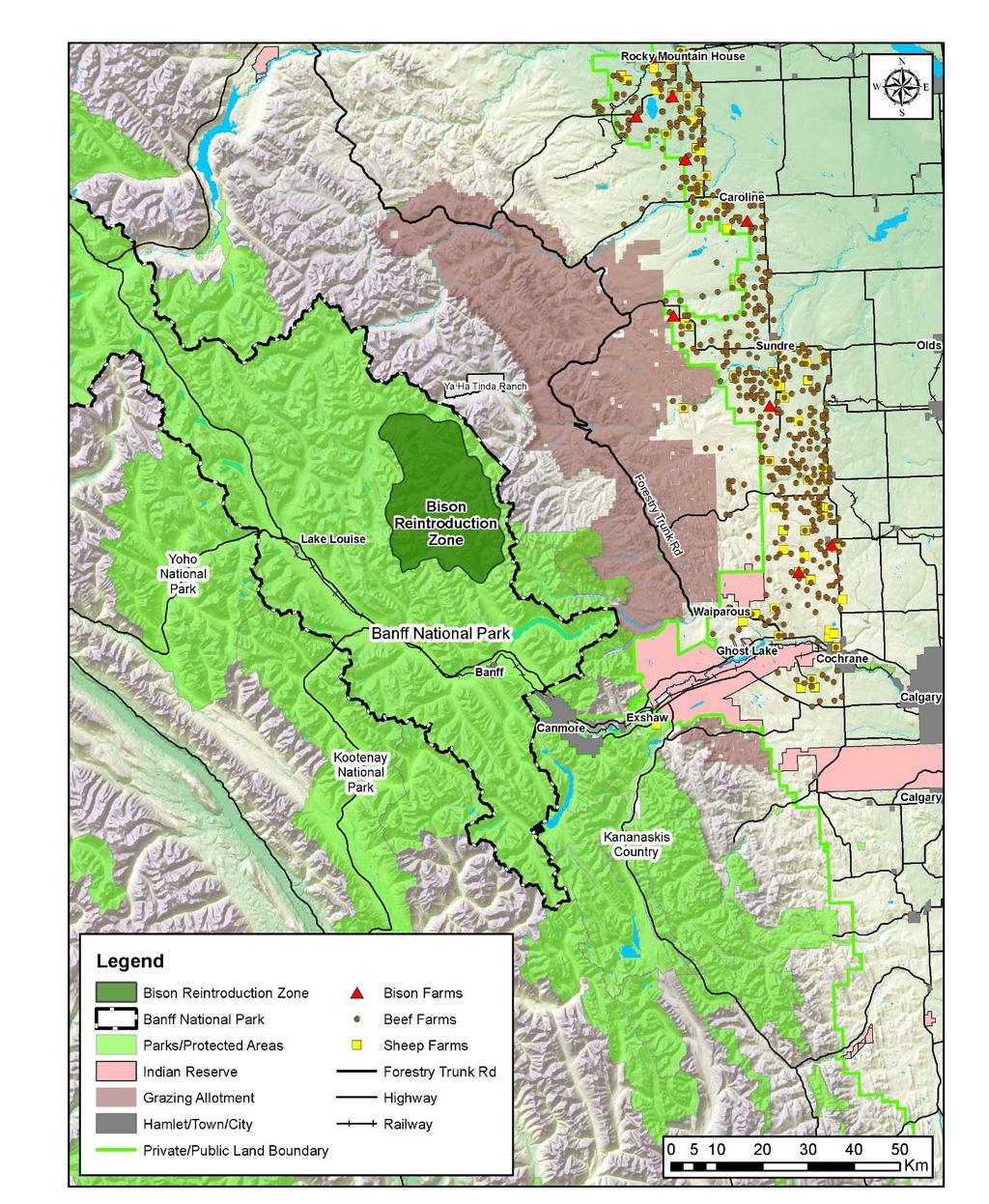 Figure 1: Location of the Banff National Park Bison Reintroduction Pilot Project