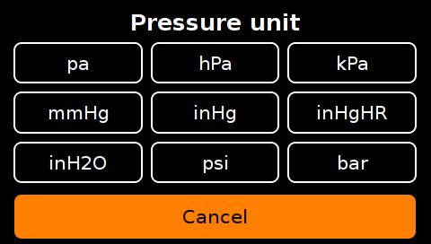 4.5 SELECTING MEASURE UNITS The MPS45 can display both simulated and commanded values in several measure units. The measure units can be changed from any screen featuring the yellow Unit button (e.g. the Status Screen).