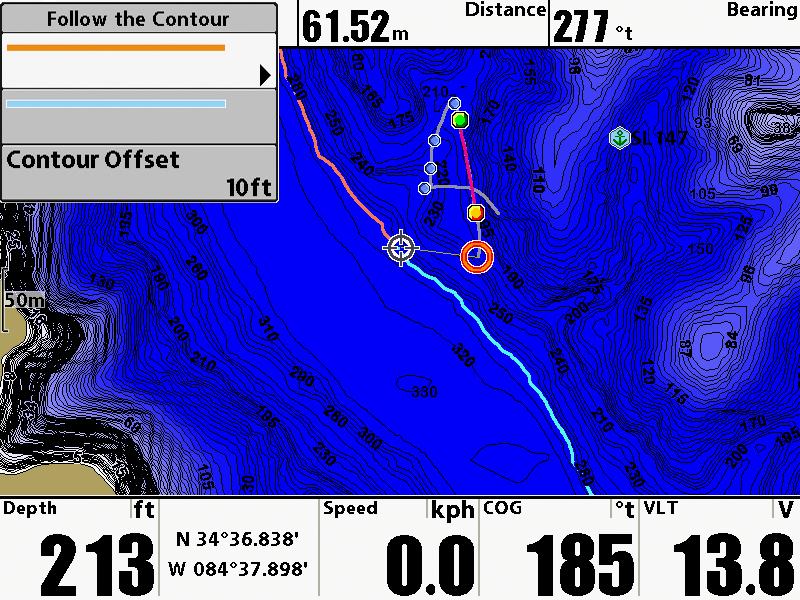To set the Contour Offset, your boat must be positioned within 1/4 mile of the selected contour. Setting the Contour Offset 1.