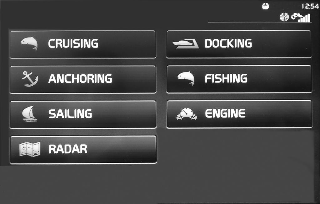 Volvo Penta Glass Cockpit, calibration NOTICE! Applies only to EVC-E2. All EVC functions are integrated in the touch screen. Select Settings in the main menu to reach calibration and settings.