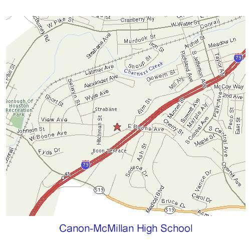 Canon-McMillan High School Pool FROM I-79 Take Houston Exit #43 (This is the exit just north of the Race Track Road Exit, and Just South of the Canonsburg Exit) Turn Left on PA 519 North toward