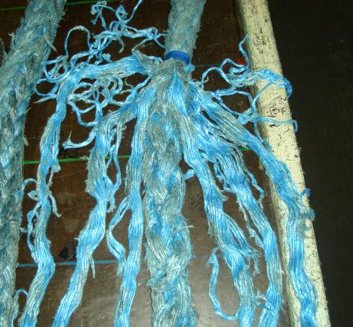 When the line from Tug D was inspected, it was evident that the surface abrasion had greatly effected the condition of the rope.