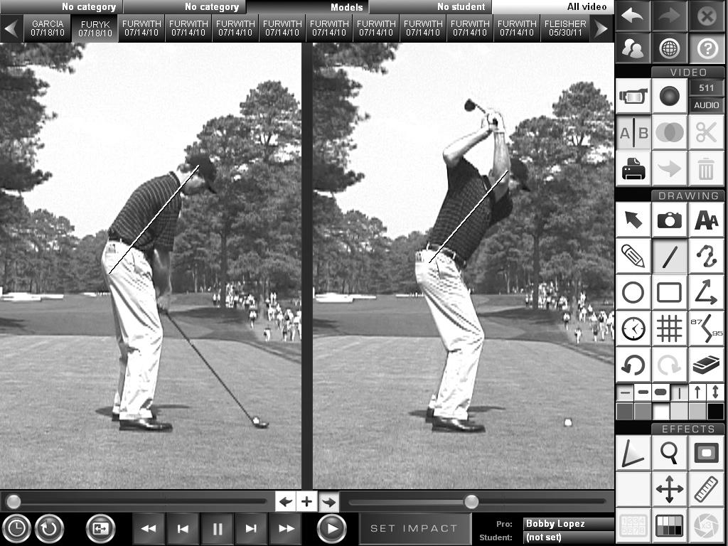 The Back Swing from the top of the back swing postion and maintain the same pitch or angle throughout to the impact area to a balanced position at the end.
