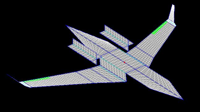 23 Figure 2.3. Entire aircraft longitudinal VLM model. was constructed (Figure 2.4). It can also be used for estimation of the aircraft lateral and directional stability.