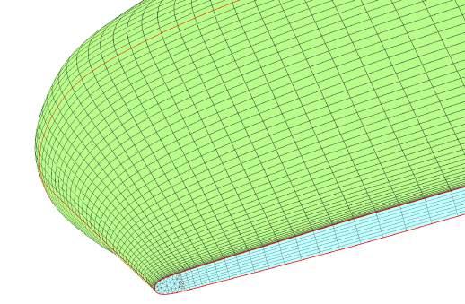 44 Figure 3.2. Wing tip base mesh. a wall spacing of 0.00984 in and a spacing growth rate of 1.2. The other meshes used in the convergence study were generated using wall spacings from 0.
