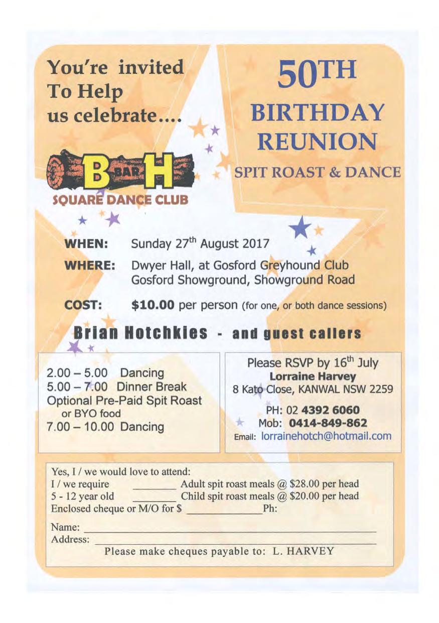 You're invited To Help us celebrate... 50 TH BIRTHDAY REUNION SPIT ROAST & DANCE ~y... "ru;; DANCE CLUB * -1< WHEN: Sunday 27th August 2017 * WHERE: COST: 2.00-5.00 Dancing 5.00-7.