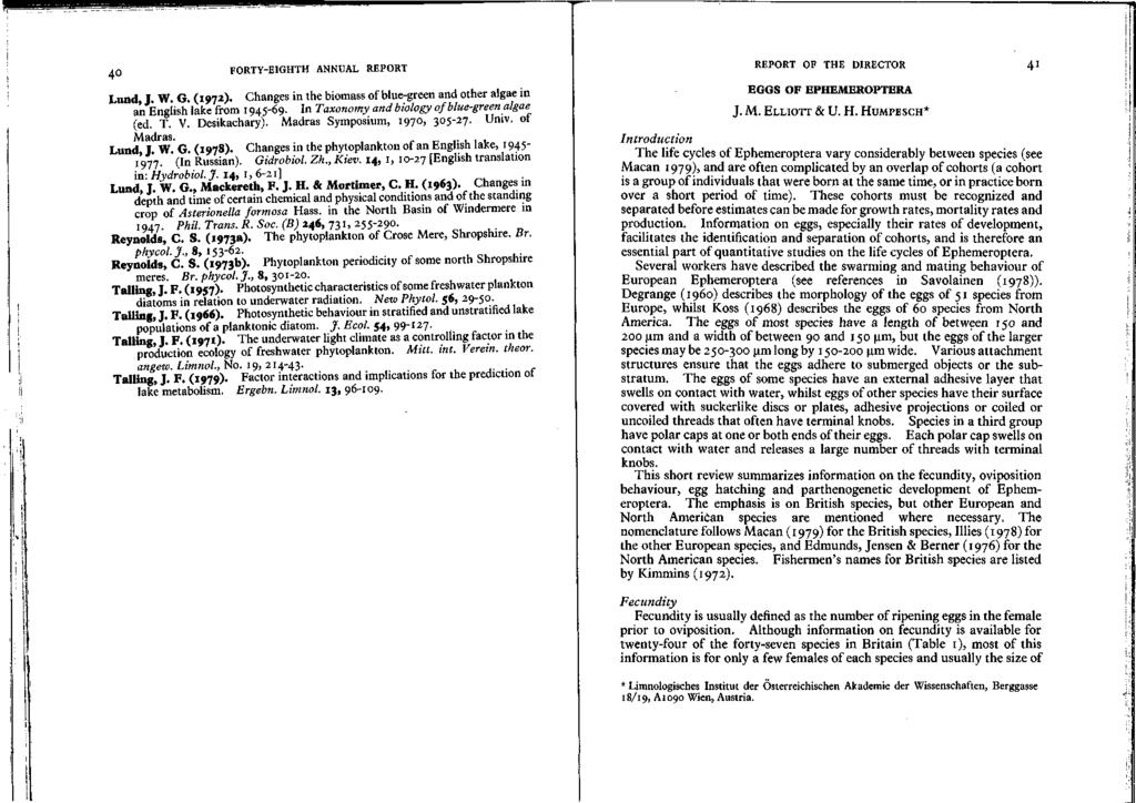 REPORT OF THE DIRECTOR 41 EGGS OF EPHEMEROPTERA J. M. ELLIOTT & U. H.