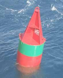 SHORT RANGE AIDS TO NAVIGATION 127 Unlighted red and white vertically striped buoys may be pillar shaped or spherical.
