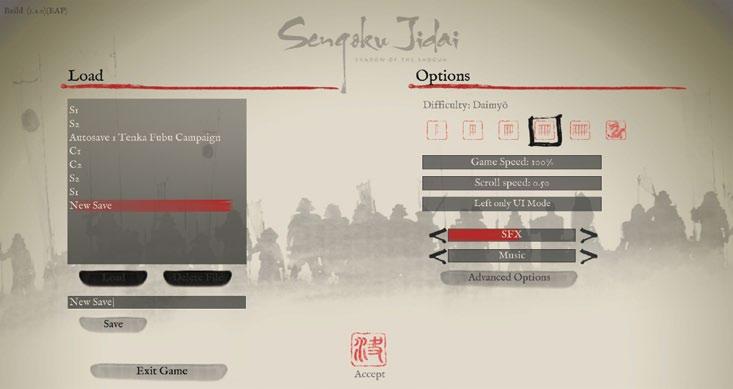 18. Load/Save and Options The Load/Save/Options menu allows you to load and save games, set the difficulty level and set various audio and screen options.