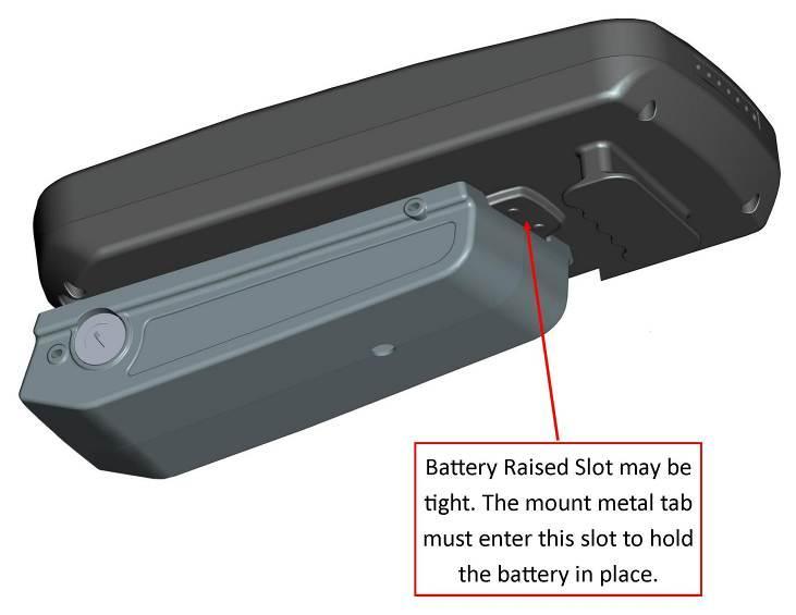 The battery base utilizes an ignition key to lock the battery in place and to avoid theft.