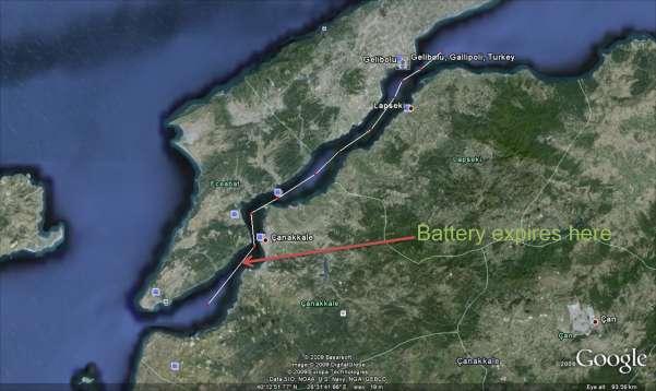 Figure 4 - A Track through the Dardanelles The critical issue in this operation was the duration of the submarine s battery.