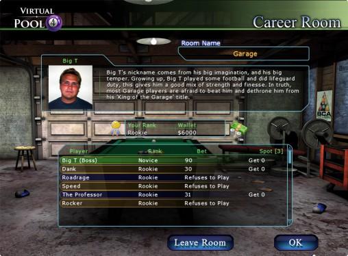 HUSTLER CAREER ROOM The Career Room shows you the room where you are playing, the players and a brief description of their talents, who in the room is willing to either play or refuse to play, how
