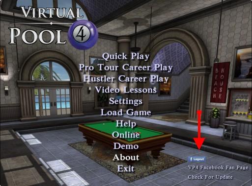 FACEBOOK INTERFACE INTRODUCTION Virtual Pool 4 has an interface with Facebook incorporated into the game.