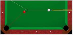 AIMING SHOTS Practice aiming shots initially using center ball hits. The diagram below shows the place the cue ball must be when it contacts the object ball to sink the ball in the corner pocket.