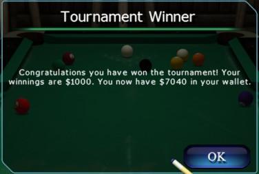 TOURNAMENT WINNER After you or your opponent have won the game a pop-up screen will appear with the