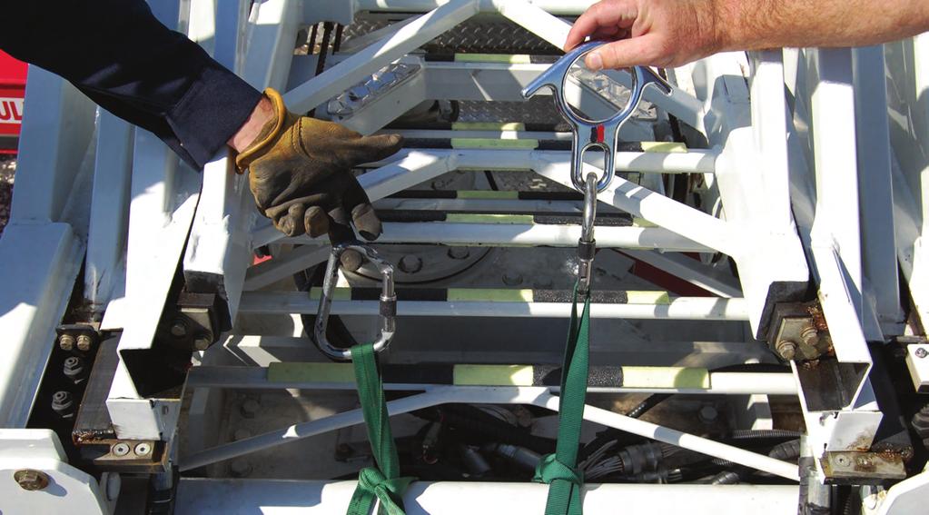 The safety/lowering device set-up. Securing the ropes to the ladder Red Line (Safety Line) Blue Line (Working Line) On the Left is the RED LINE set-up.