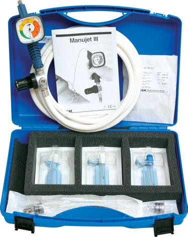 to Ravussin (13G, 14G, 16G), 100 cm connecting tube, Endojet Adapter (for ET Tube) and Bronchoscope Adapter REF 30-01-003 The Manujet III is