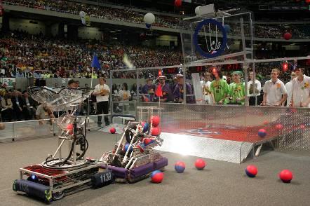 2006 - Aim High In the 2006 game, Aim High, students robots are designed to launch balls into goals while human players enter balls into play and score points by throwing/pushing balls into