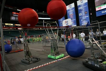 2008 - FIRST Overdrive In the 2008 game, FIRST Overdrive, students robots are designed to race around a track knocking down 40" inflated Trackballs and moving them around the track, passing