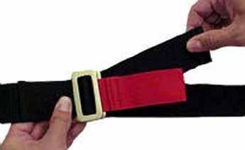 These buckles are used in conjunction with each other to restrain the patient. 1. Pass the three-bar buckle and webbing upward through the opening in the two-bar buckle (Fig 8).