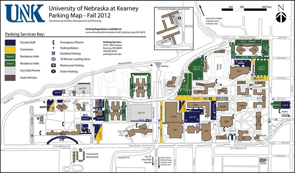 Residence Hall Centennial Towers West - Entrance is in the Southwest corner facing Foster Field Parking Areas All cars should be parked in Lot 28 for