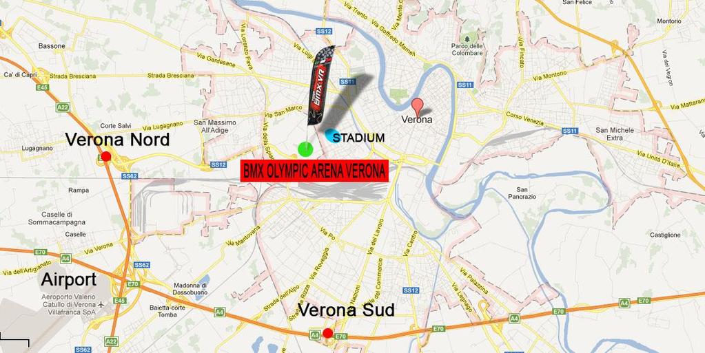 5. LOCATION The BMX OLYMPIC ARENA VERONA conveniently lies between the city centre, the Verona Airport and the main highways connecting the city to the others airports of Northern Italy.