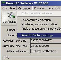 Reset to Factory settings: All of the adjustment's calibration data is reset to the factory