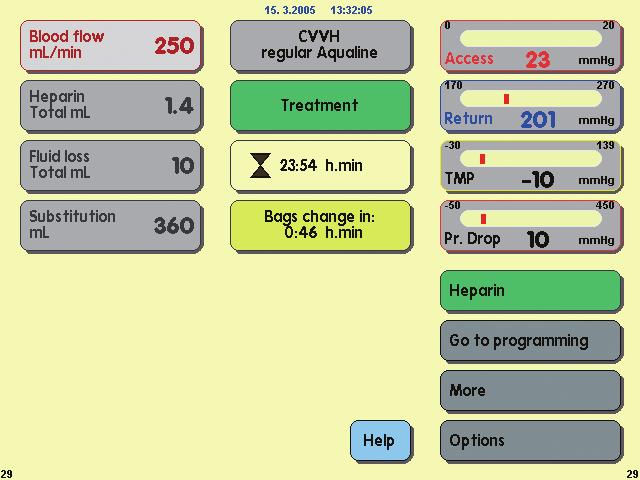 Module 2: Lesson 3: Treatment Mode 39 TREATMENT MODE The Treatment screen displays pertinent information and allows the operator to monitor several parameters throughout the therapy: Blood flow