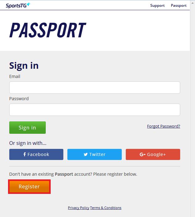 NEW USERS Step 1 Set up your SportsTG Passport 1.