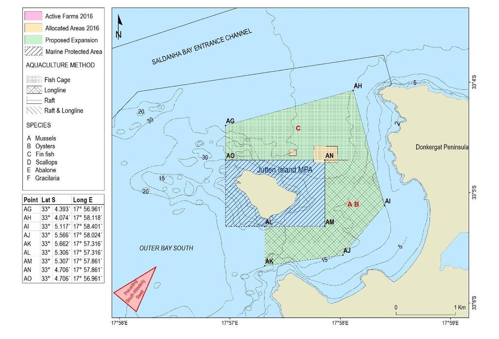 Figure 4. Proposed area for future aquaculture in the Outer Bay south of the entrance channel in vicinity of Jutten Island (pre-mitigation).