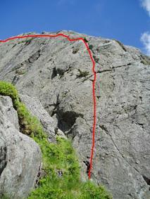 The bulk of this route appears to follow the line of Mosedale Ridge. Start at the base of the slab. After a steep start climb the easy angled top edge of the slab in its entirety keeping well left.