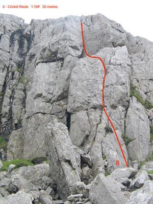 Goat Crag Page: 235 Left Buttress Waiting for the Fall: "Waiting for the Fall: The guide book shows the wrong start. The original start was the extreme left-hand side of the slab, left of the block.