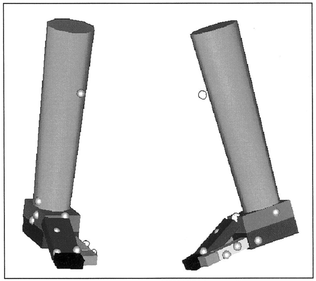 FIGURE 2 Shank-foot model. Tibiotalar Joint (TTJ) JCS1. Its origin was set at the midpoint of the line joining both malleoli.