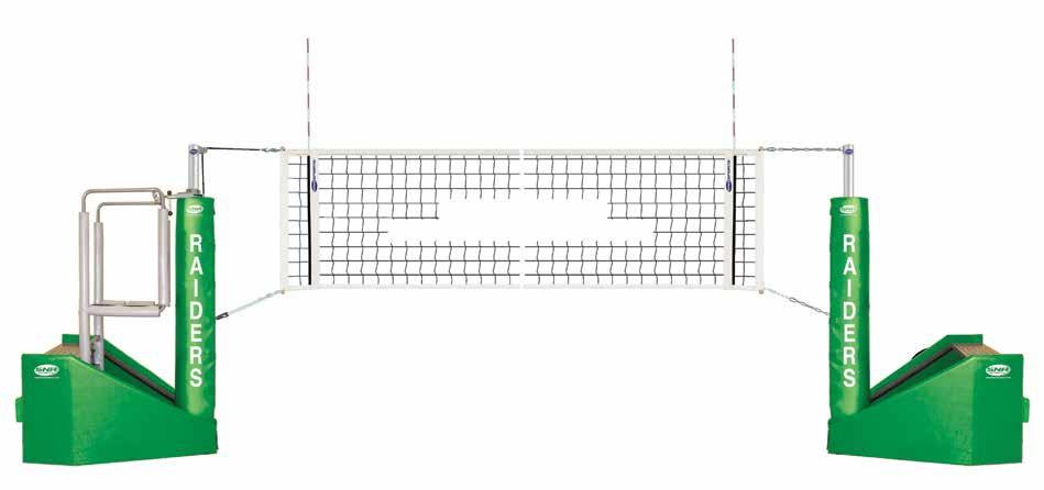 Padding is available in 16 school colors and may be customized with school name, mascot or sponsor. Integral ballast and front friction bar allow super-tight net tensioning.