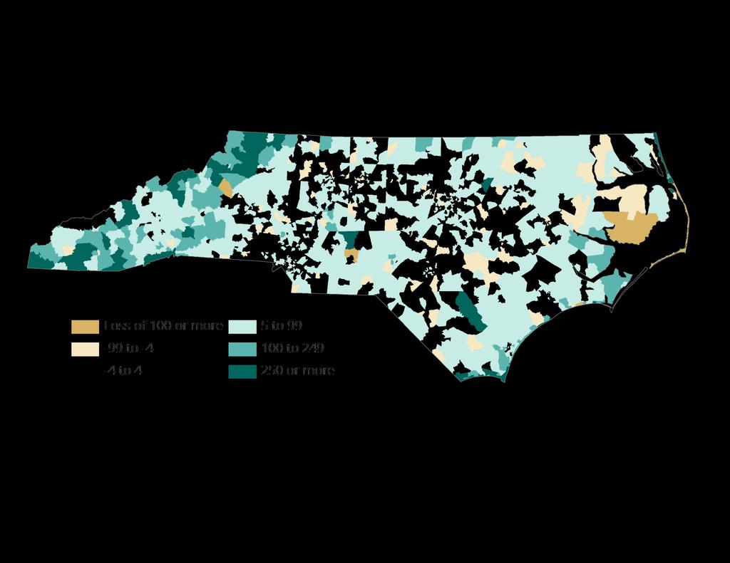 Increases in vacation homes concentrated in west, southeast Vacation home change by NC census tract, 2000