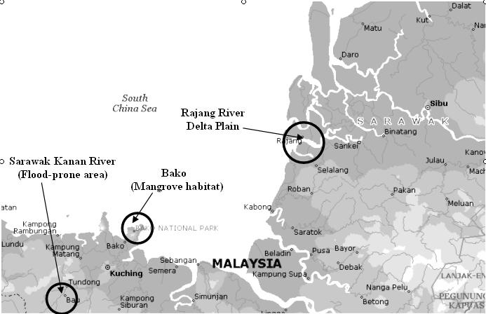 Fig. 1: Map of Sarawak, East Malaysia, depicting the near