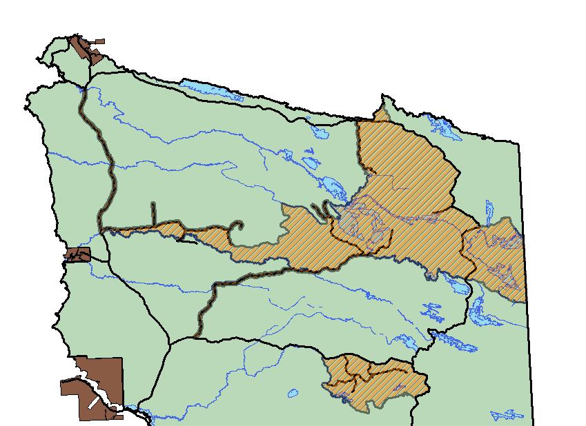 Figure 5. Moose Protection Zones (closure to hunting by all people) and Moose Conservation Zones (closure to licensed hunting only) in Game Hunting Area 26. Source: Manitoba Sustainable Development.