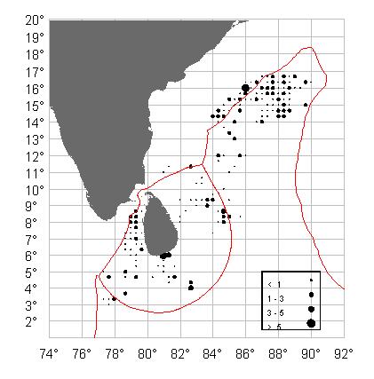 (a) (b) Figure 16: Seasonal CPUE distributions of yellowfin tuna from July-September (a) and