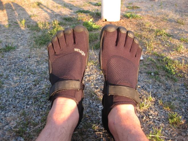 This website advertises a product that mimics barefoot walking-running, and is called the Vibram Fivefingers (http://www.vibramfivefin gers.