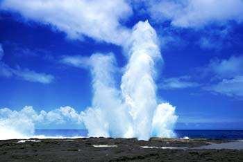 Savaii - Alofaaga Blowholes These impressive blowholes in the village of Taga on south-west Savaii are wave power in its purest form, as they propel a roaring jet of water hundreds of feet up into